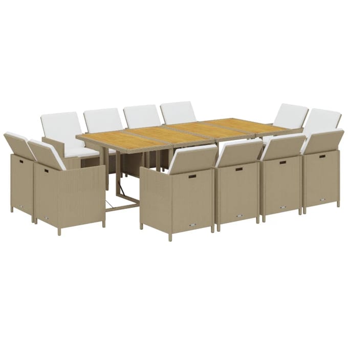 vidaXL - 13-delige - Tuinset - met - kussens - poly - rattan - beige