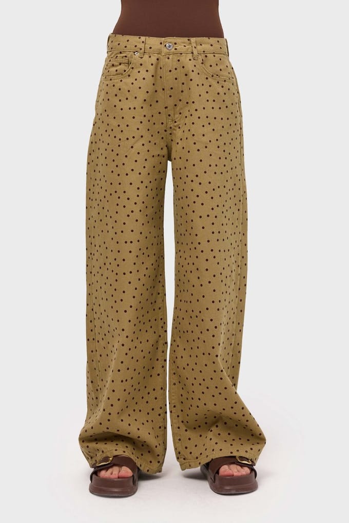 It's Basic - POLKA BAGGY LOW RISE JEANS - MUSTARD