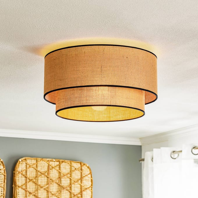 Euluna Plafondlamp Boho, bruin/zwart, Ø 45 cm, textiel