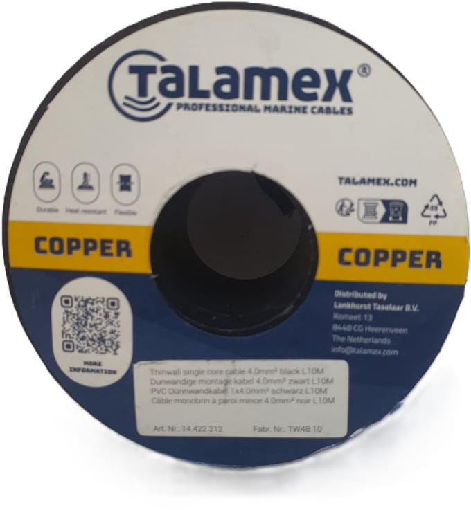 Montagekabel marine 4.0mm2 Zwart - Talamex
