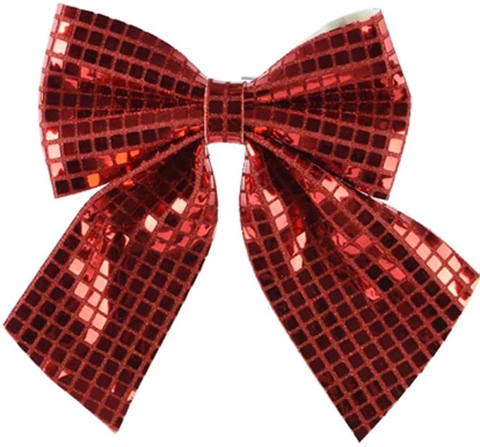 Decoris Kerst strik - rode pailletten - 20 x 24 cm - polyester
