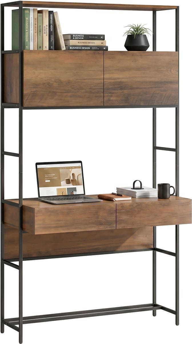 HOMCOM Bureau met planken - Spaanplaat - 100 x 45 x 185 cm - Bruin hout