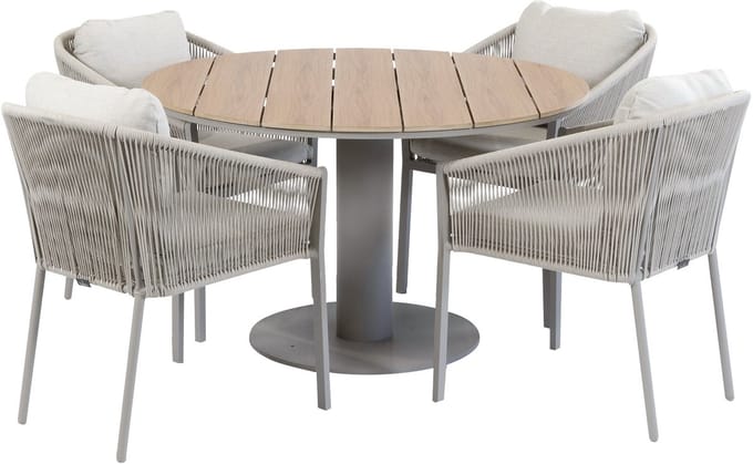 Tuinset Elvira/Tower | 4 personen | Rond 120 cm | Rope & Tecon Teak