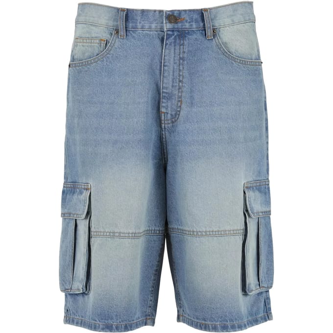 Urban Classics - Relaxed Denim Cargo Korte broek - Taille, 38 inch - Blauw