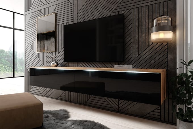 Meubella - TV-Meubel Dixon - Zwart - Eiken - 180 cm