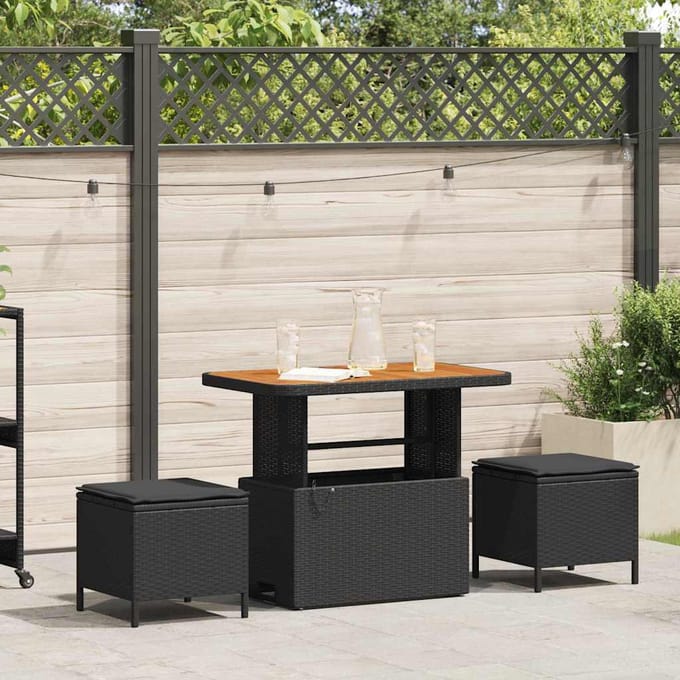 vidaXL - Tuin - Eettafel - Set - 3 - st - Zwart - poly - rattan
