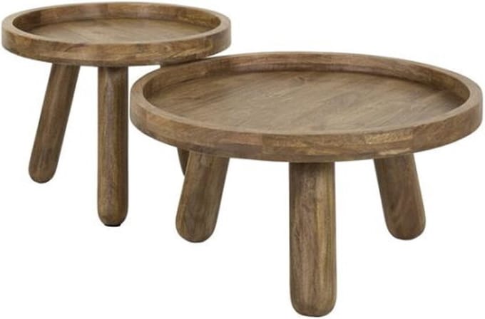 Salontafel Tripod set van 2 rond mangohout - Zandkleur