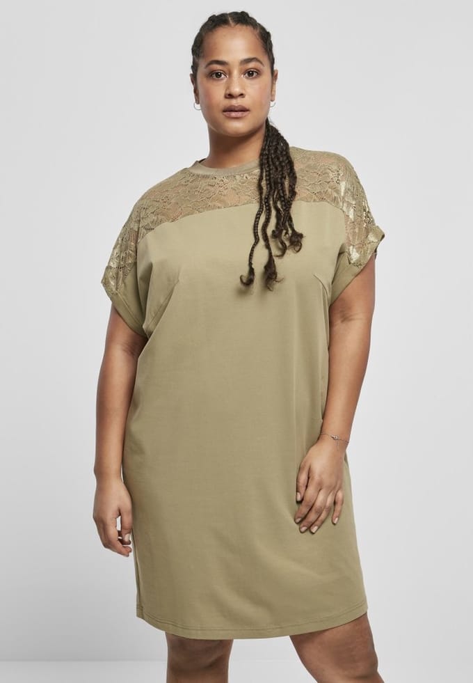 Urban Classics - Lace Tee Korte jurk - S - Groen