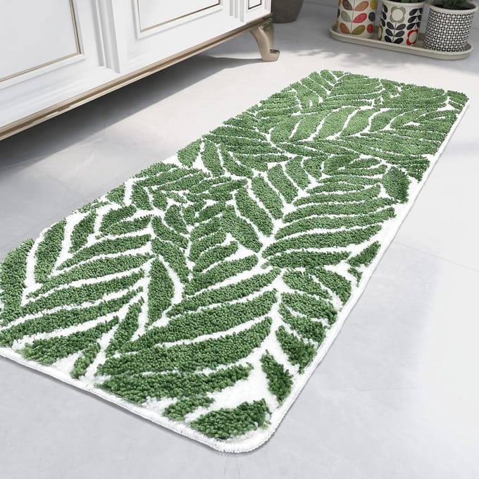 Zachte antislip badkamerloper met bladpatroon - 61 x 150 cm