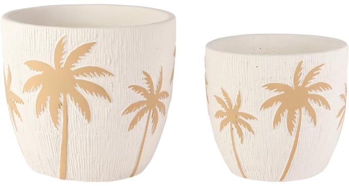 Dekoratief | Set 2 bloempotten 'Palm Springs', wit, cement, 18x18x16cm | A260468