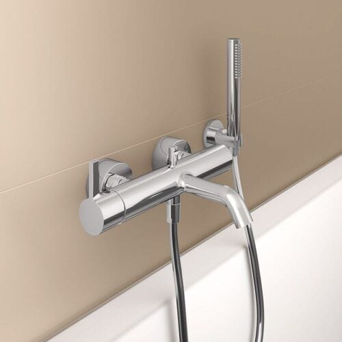 Ideal Standard bath faucet with shower set, round rosettes, intrinsically safe BC787AA