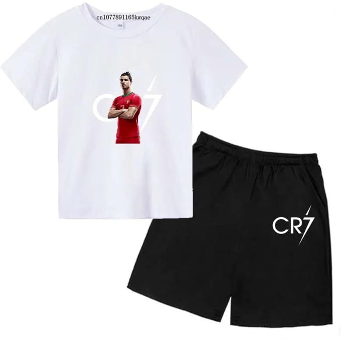 Ensemble de sport d'été pour enfants, Garçons et Filles, Ensemble 2 pièces Décontracté à Manches Courtes et Pantalon 160 white