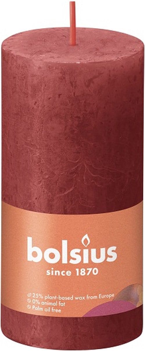 8 stuks Bolsius rood rustiek stompkaarsen 100/50 (30 uur) Eco Shine Delicate Red