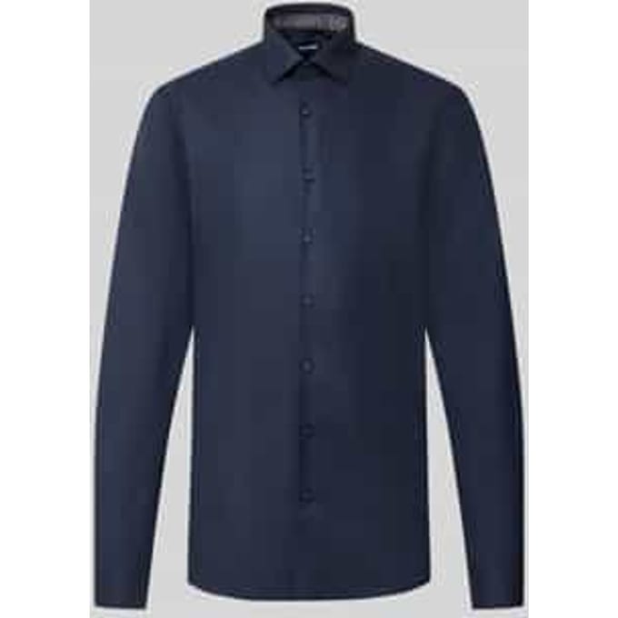 OLYMP Level 5 body fit overhemd - mouwlengte 7 - structuur - marine blauw - Strijkvriendelijk - Boordmaat: 43 (EU maat: XL)