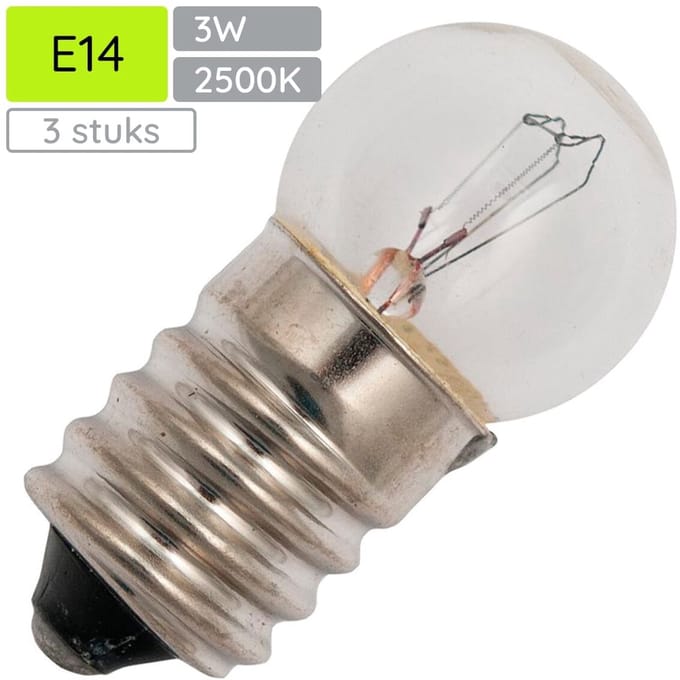 Signaallamp E14 60V 3W - 50 mAh - 3 stuks - G18 Gloeilamp Ø18mm - 35mm - 2500K - Dimbaar