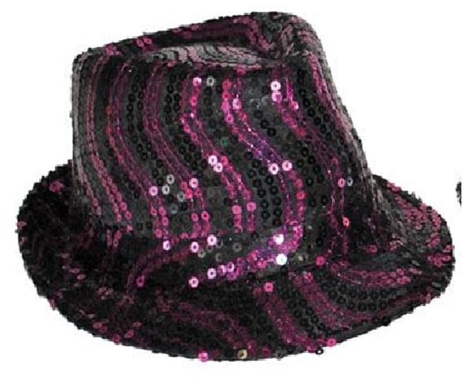 Hoed met pailletten motief glitter zwart-roze.
