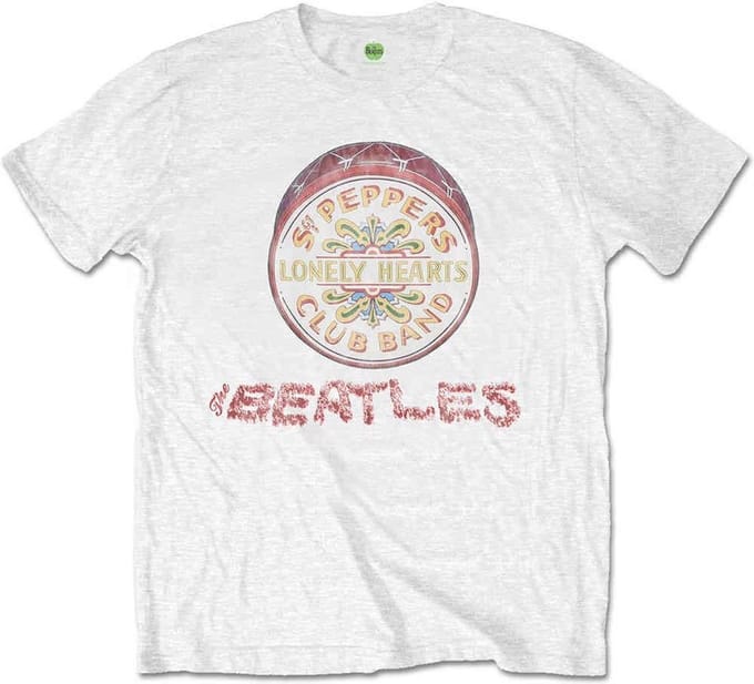 The Beatles - Flowers Logo & Drum Heren T-shirt - L - Wit