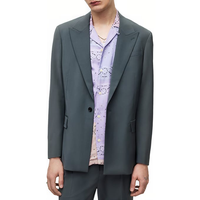 AllSaints Berto Blazer Smoke Blue Größe: 44 | Blazer Outlet | Herren | Blau