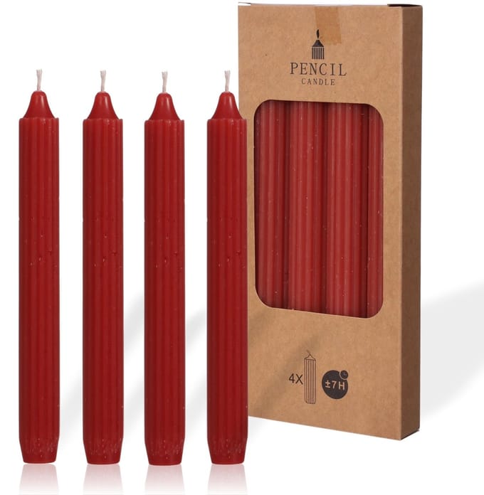 Comforder Potloodkaarsen Rood - Set van 4 Dinerkaarsen 20cm - 4 x 7 Branduren