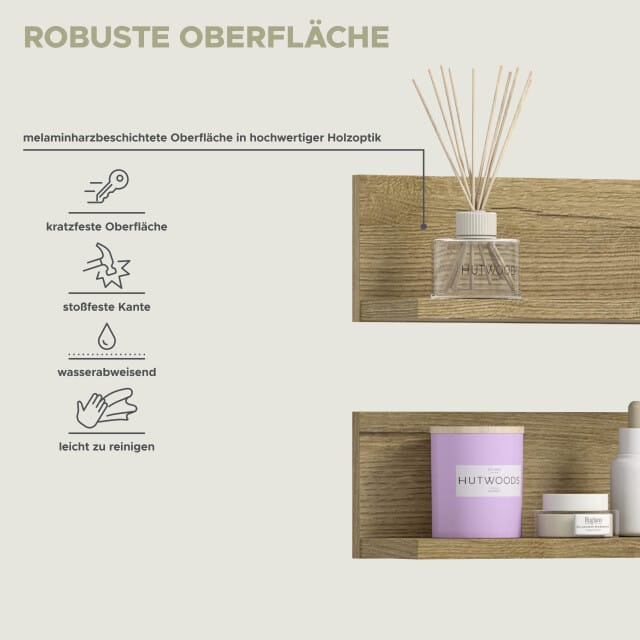 Wandplank Set Evoke Oak - Stijlvolle Badkamer Opbergoplossing - 2 Planken - 32x12x14cm