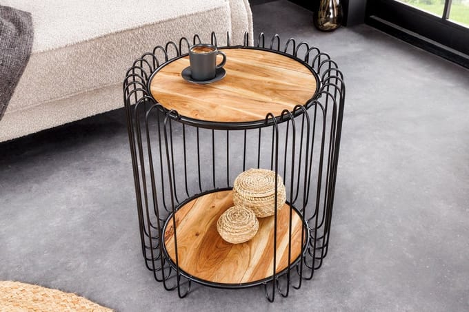 Industriële bijzettafel TRUE ELEMENTS 50cm Naturel Acacia massief hout - 45737