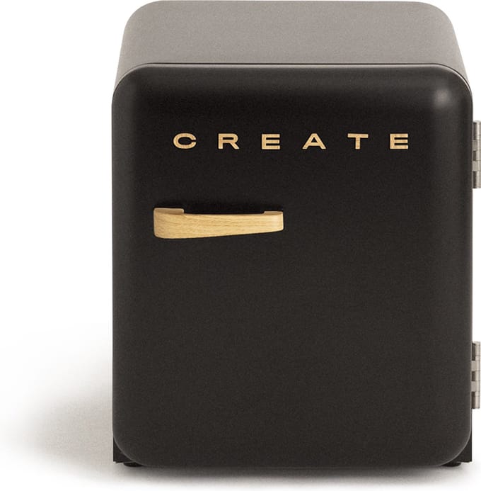 CREATE - Koelkast in retrostijl - Zwart - Handvat Hout - FRIDGE RETRO 48L