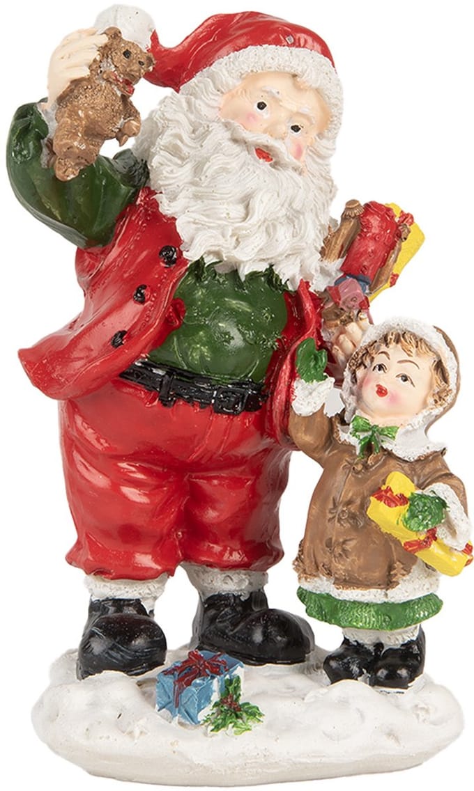 Clayre & Eef Kerstdecoratie Beeld Kerstman 13 cm Rood Kunststof