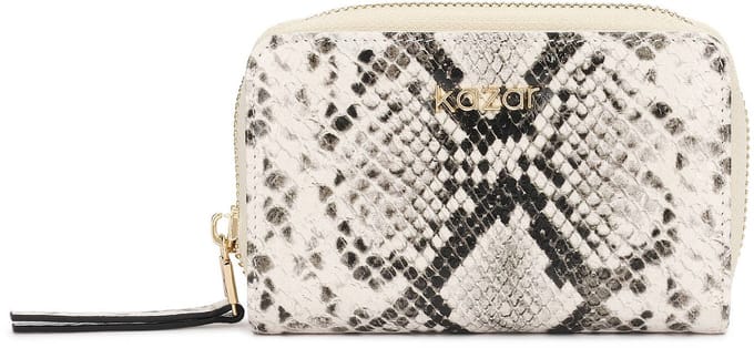 Snake motif embossed leather wallet with zipper pocket
