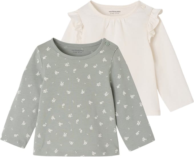 Vertbaudet Set van 2 T-shirts baby Basics met lange mouwen