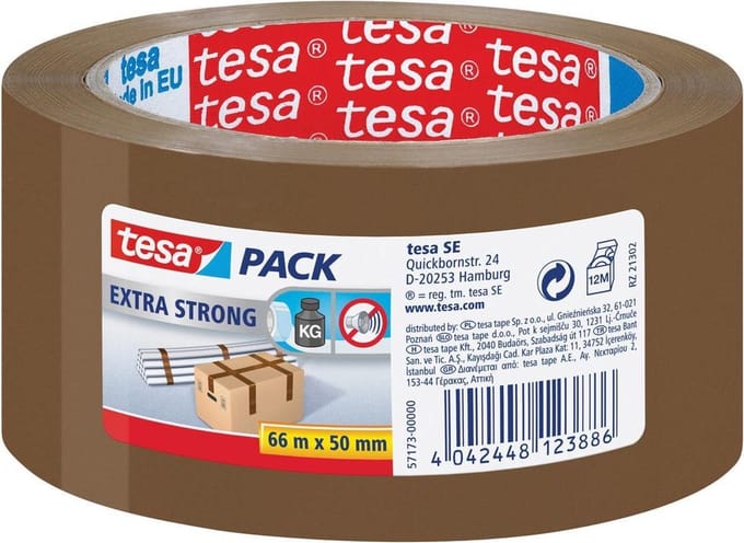 12x Tesa verpakkingsplakband Extra Strong, 50mmx66 m, PVC, bruin