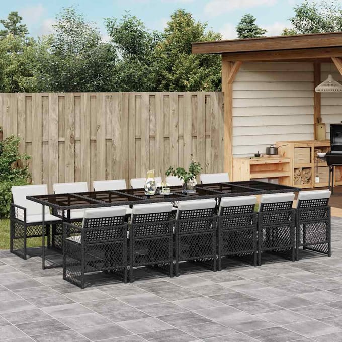 vidaXL - 13-delige - Tuinset - met - kussens - poly - rattan - zwart