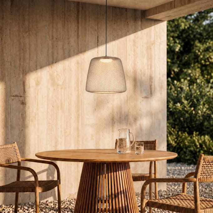 Lucande LED buiten hanglamp Korvyn, grijs, Ø 50 cm, trapvormig dimbaar