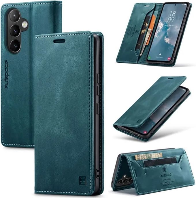 Luxe Flip Case met RFID Bescherming Kaarthouder en Magneetsluiting voor Galaxy A54 (5G) _ Blauw