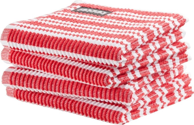 DDDDD - 4x Vaatdoek - Stripe - Rood - 30 x 30 cm - Set van 4 stuks