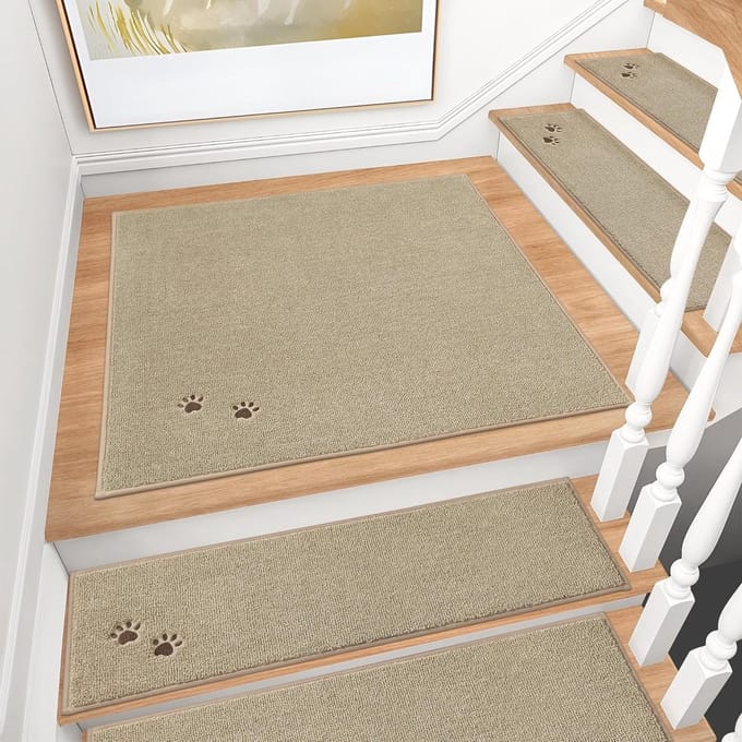 Trappenhoekmatten - Trapbekleding - Veilig Traplopen - Machinewasbaar - 30 x 30 cm - Beige