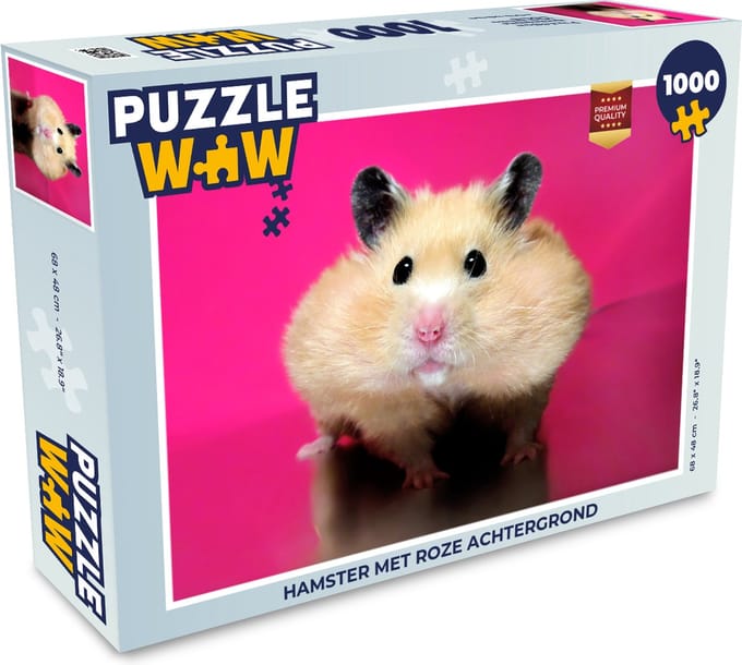 Puzzel Hamster met roze achtergrond - Legpuzzel - Puzzel 1000 stukjes volwassenen