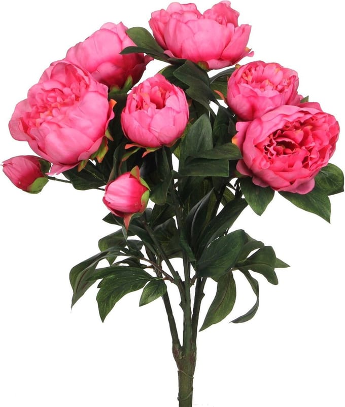 Mica Decorations Pioenroos Kunstbloemen Boeket - H55 x Ø40 cm - Donkerroze