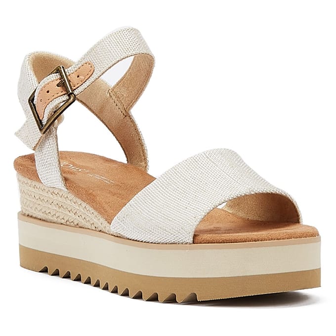 TOMS Diana Canvas Wedge Natuurlijk Dames Sandalen Wit