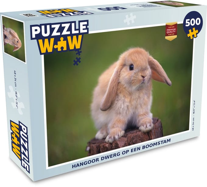 Puzzel Hangoor dwerg op een boomstam - Legpuzzel - Puzzel 500 stukjes