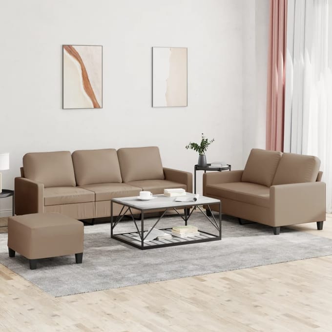 vidaXL - 3-delige - Loungeset - met - kussens - kunstleer - cappuccino