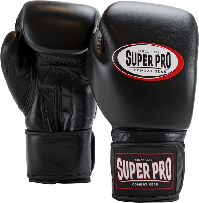 Super Pro Combat Gear Thai-Pro Lederen (Thai)bokshandschoenen Zwart 14oz