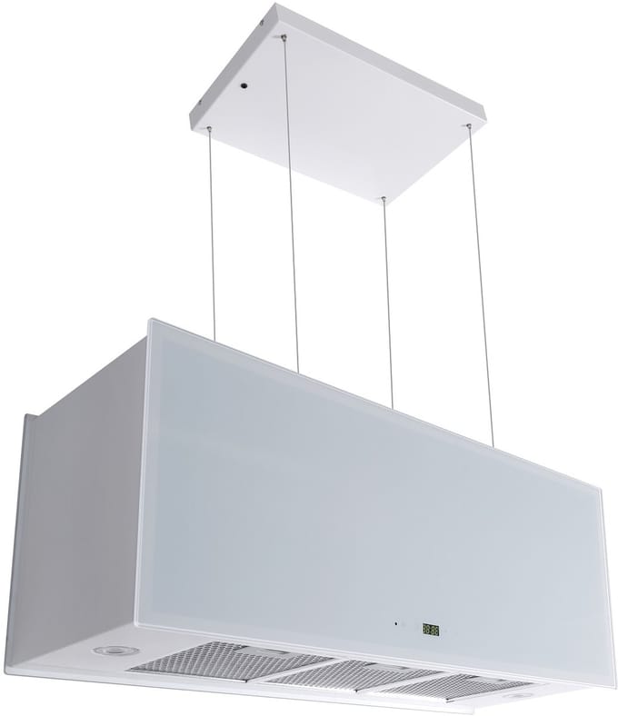 GURARI eilandluik GCH I 333 90 WH PRIME+Koolfilter, Afzuigkap 90cm, plafondluik, 1000m³/h, glas wit