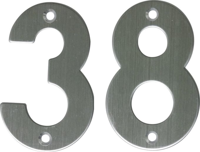 AMIG Huisnummer 38 - massief Inox RVS - 10cm - incl. bijpassende schroeven - zilver