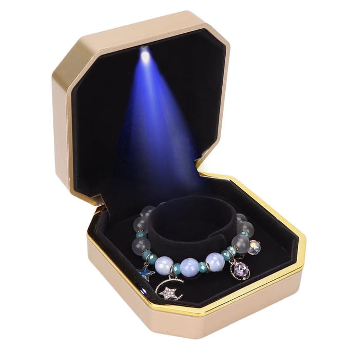 LED Armband Opbergdoos Draagbaar Elegant Sieraden Armband Display Koffer Organizer voor Bruiloft goud