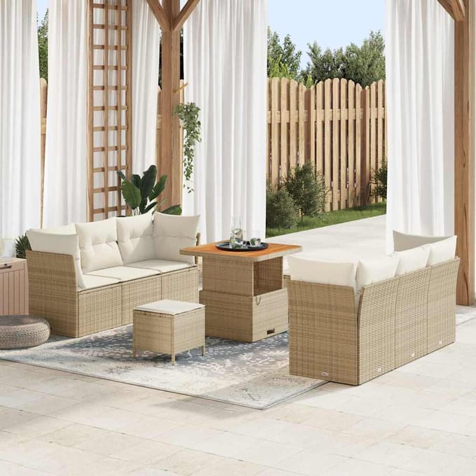 vidaXL - Tuinbank - Set - Beige - en - Crème - poly - rattan