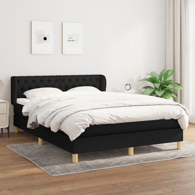 vidaXL - Boxspring - met - matras - stof - zwart - 140x190 - cm