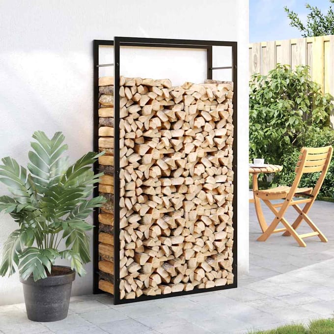 vidaXL - Haardhoutrek - Matzwart - 80x28x154 - cm - Staal