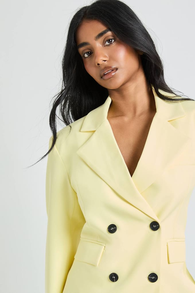 boohoo Dames Dubbeldichtknoopte Boxy Blazer | Citroen | Maat: 34
