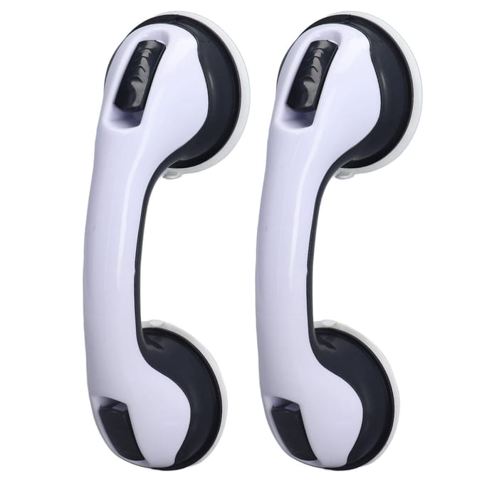 2 stuks Douchehandgreep Gebogen Design Dubbele Vergrendeling Veiligheid Gereedschapsloze Installatie Plastic Douchesteun white
