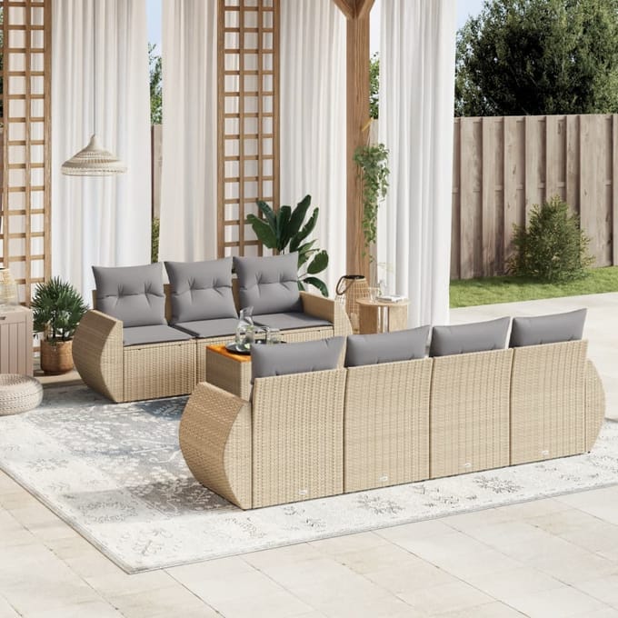 vidaXL - 8-delige - Loungeset - met - kussens - poly - rattan - beige